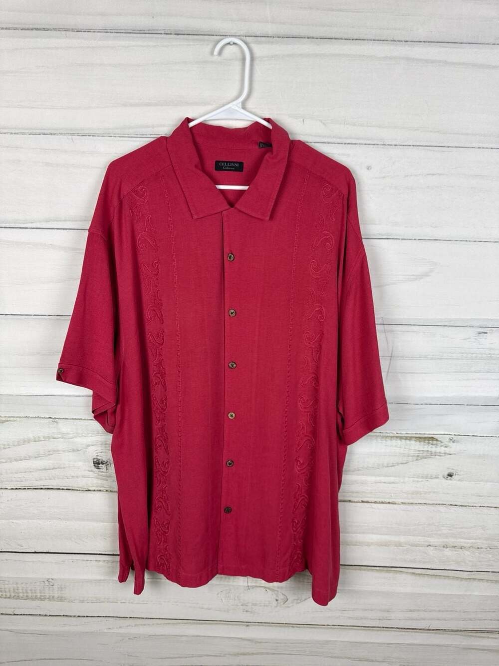 Cellinni Collezione Men's 4XL 100% Silk Embroidered Guayabera A-10